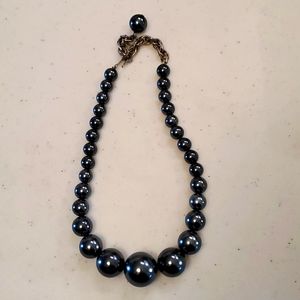 Silver Grey faux black pearl bead necklace choker 17"
